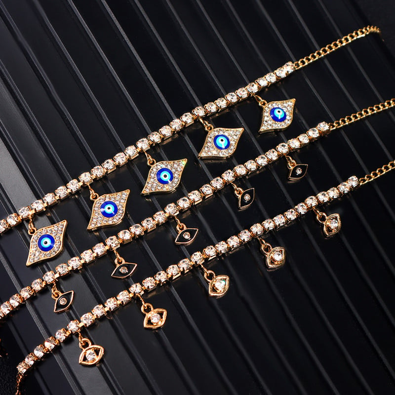 Bling Rhinestone Evil Eyes medál bokalánc karkötő nőknek Strand mezítlábas kristály tenisz lánc bokalánc divat láb ékszerek
