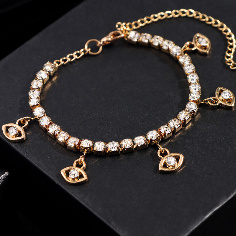 Bling Rhinestone Evil Eyes medál bokalánc karkötő nőknek Strand mezítlábas kristály tenisz lánc bokalánc divat láb ékszerek