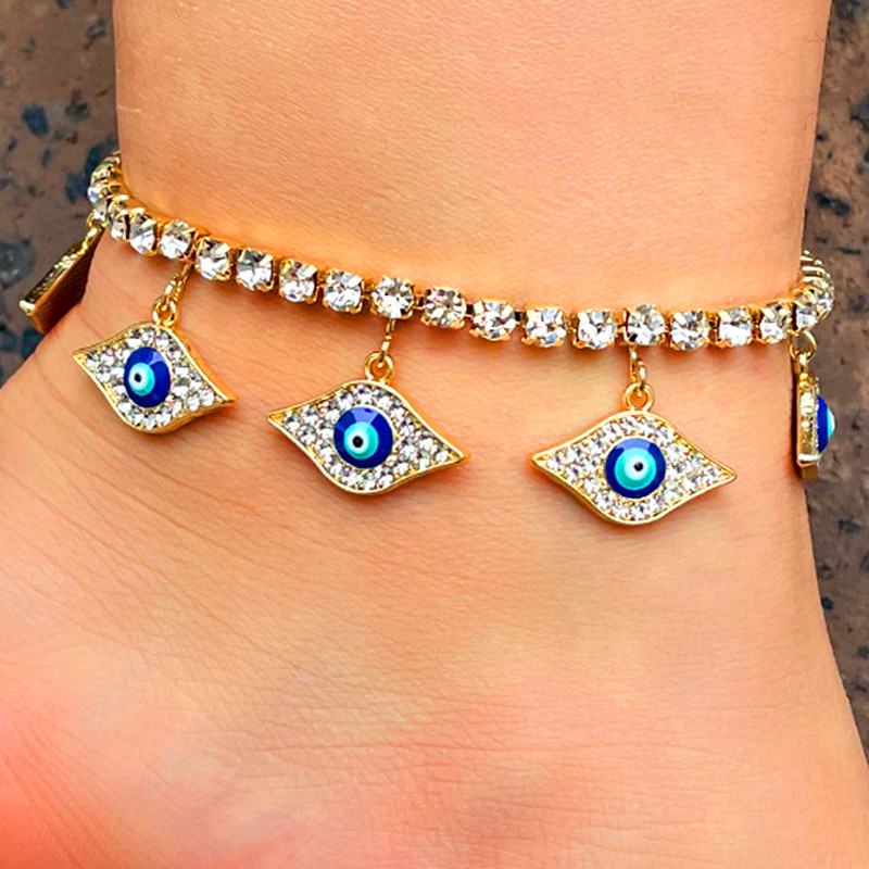 Bling Rhinestone Evil Eyes medál bokalánc karkötő nőknek Strand mezítlábas kristály tenisz lánc bokalánc divat láb ékszerek
