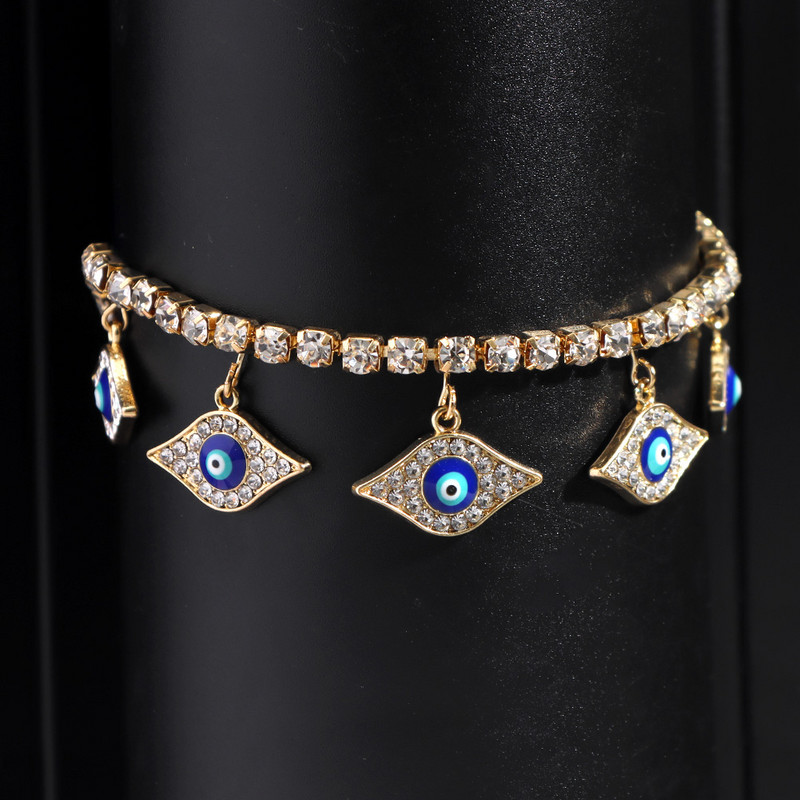 Bling Rhinestone Evil Eyes medál bokalánc karkötő nőknek Strand mezítlábas kristály tenisz lánc bokalánc divat láb ékszerek