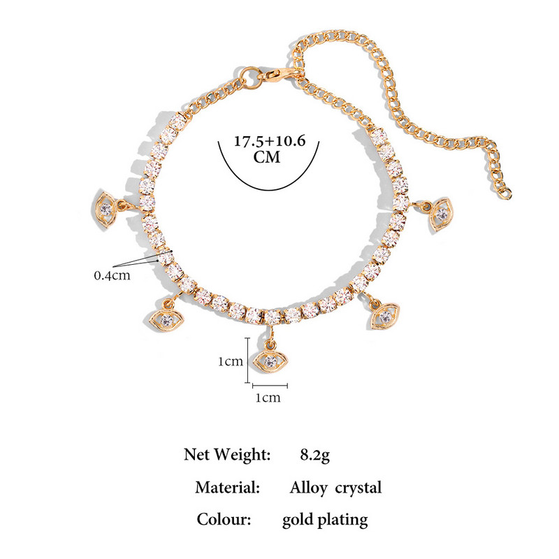 Bling Rhinestone Evil Eyes medál bokalánc karkötő nőknek Strand mezítlábas kristály tenisz lánc bokalánc divat láb ékszerek