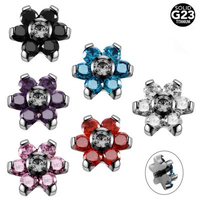 ΝΕΟ 1 ΤΕΜ. G23 Titanium Flower Crystal Gems Micro Dermal Anchor Top Dermal Skinner Diver Hide in Surface Piercings Fashion Jewelry