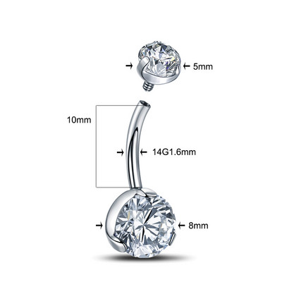 1PC G23 Titanium Prong Zircon Curbat Barbell Inele pentru burtică 14G Inele pentru buton pentru buric Filet intern Piercing pentru burtă Sexy Femei Fete