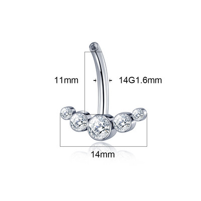1PC G23 Titanium Prong Zircon Curbat Barbell Inele pentru burtică 14G Inele pentru buton pentru buric Filet intern Piercing pentru burtă Sexy Femei Fete