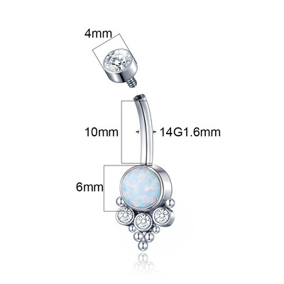 1PC G23 Titanium Prong Zircon Curbat Barbell Inele pentru burtică 14G Inele pentru buton pentru buric Filet intern Piercing pentru burtă Sexy Femei Fete