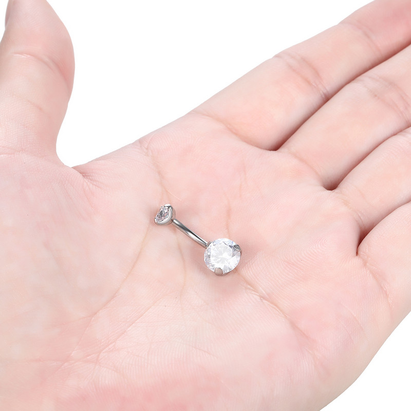 1PC G23 Titanium Prong Zircon Curbat Barbell Inele pentru burtică 14G Inele pentru buton pentru buric Filet intern Piercing pentru burtă Sexy Femei Fete