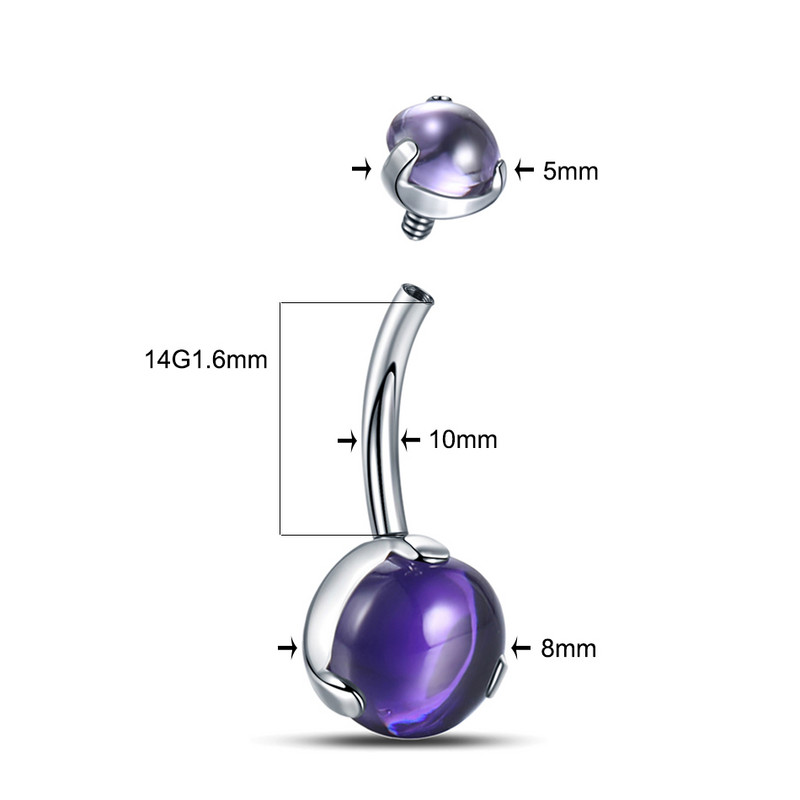 1PC G23 Titanium Prong Zircon Curbat Barbell Inele pentru burtică 14G Inele pentru buton pentru buric Filet intern Piercing pentru burtă Sexy Femei Fete