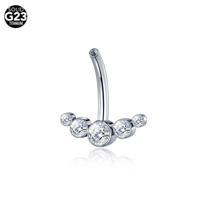 1PC G23 Titanium Prong Zircon Curbat Barbell Inele pentru burtică 14G Inele pentru buton pentru buric Filet intern Piercing pentru burtă Sexy Femei Fete