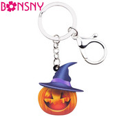 Bonsny Acrilic Halloween Pălărie Nebună Dovleac Breloc Breloc Bijuterii Noutăți Pentru Femei Fete Doamne Brelocuri Poșete Cadou Adolescenți