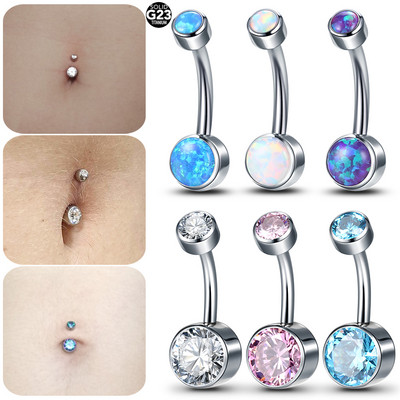 1PC Titanium Double Opal Ball Piercing za pupak 14G CZ Bezel Piercing za pupak Unutarnji navoj Prstenje za trbuh Seksi ženski nakit