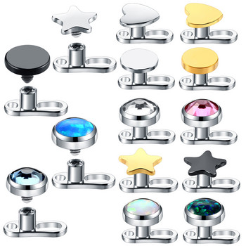 1PC Титаниева смесена звезда, кръгло сърце CZ Gem Style Dermal Anchor Top&Base Piercing Skin Diver Surface Piercing Sexy Girl Jewelry