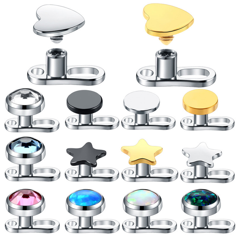 1PC titan mixt stea inimă rotundă CZ bijuterie stil ancoră dermică top și bază piercing piele scafandru piercing suprafață bijuterii fete sexy
