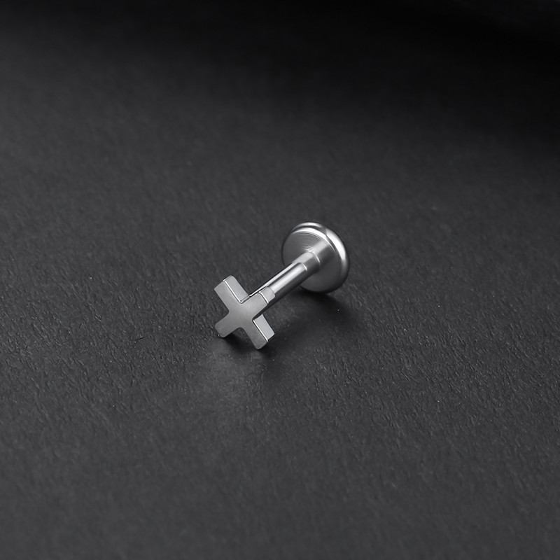 1PC Титанов кръст Labret пръстен за устни Nariz Stud Pircing вътрешна резба Conch обеца хрущял Helix Oreja пиърсинг бижута 16G