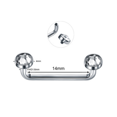 1PC Titan 16G 14G Filet extern și intern Bar de suprafață Barbell industrial CZ Micro Dermal Ancore Piercing inel Bijuterii sexy
