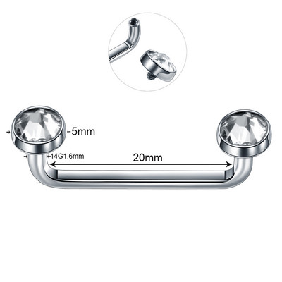 1PC Titan 16G 14G Filet extern și intern Bar de suprafață Barbell industrial CZ Micro Dermal Ancore Piercing inel Bijuterii sexy
