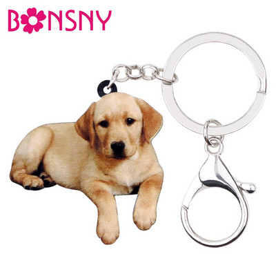 Bonsny akril Labrador Retriever Kutya Kulcstartó Kulcstartó Gyűrű Új állati ékszer nőknek Lányok Kisállatbarátok Táska pénztárca Autós varázslatok