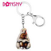 BONSNY Ziua Mamei acrilic drăguț macac maimuță breloc inel modă noutate breloc breloc cadou bijuterii pentru femei fete