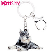Bonsny Acrilic Desene Animat Schnauzer Terrier Câine Breloc Breloc Inel Bijuterii Animale Pentru Femei Fete Geanta Poșeta Mașină Brelocuri Bijoux
