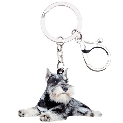 Bonsny Acrilic Desene Animat Schnauzer Terrier Câine Breloc Breloc Inel Bijuterii Animale Pentru Femei Fete Geanta Poșeta Mașină Brelocuri Bijoux
