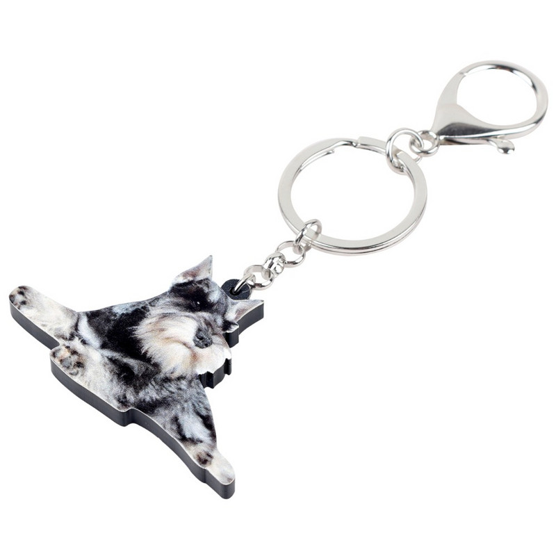 Bonsny Acrilic Desene Animat Schnauzer Terrier Câine Breloc Breloc Inel Bijuterii Animale Pentru Femei Fete Geanta Poșeta Mașină Brelocuri Bijoux