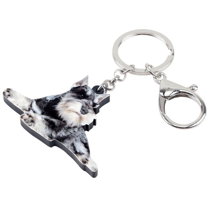 Bonsny Acrilic Desene Animat Schnauzer Terrier Câine Breloc Breloc Inel Bijuterii Animale Pentru Femei Fete Geanta Poșeta Mașină Brelocuri Bijoux