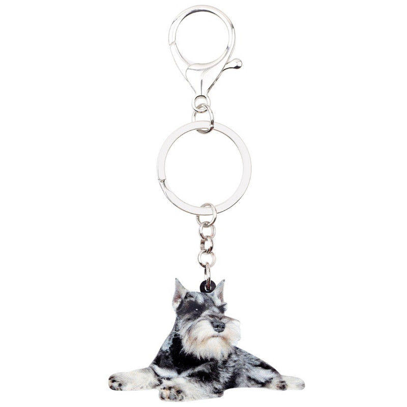 Bonsny Acrilic Desene Animat Schnauzer Terrier Câine Breloc Breloc Inel Bijuterii Animale Pentru Femei Fete Geanta Poșeta Mașină Brelocuri Bijoux