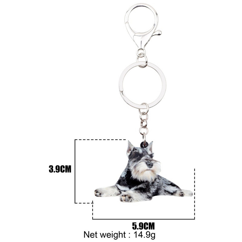 Bonsny Acrilic Desene Animat Schnauzer Terrier Câine Breloc Breloc Inel Bijuterii Animale Pentru Femei Fete Geanta Poșeta Mașină Brelocuri Bijoux