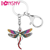 Lanțuri chei cu libelulă Floral, din aliaj emailat Bonsny, inel, geantă, geantă, decorare, breloc pentru femei, fete, adolescente, farmec, cadou
