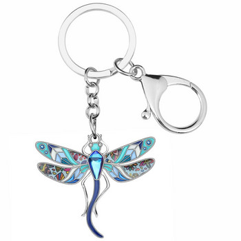 Bonsny κράμα σμάλτου στρας Floral Dragonfly Μπρελόκ Δαχτυλίδι Διακόσμηση τσάντας τσάντας αυτοκινήτου Μπρελόκ για γυναίκες κορίτσι Teen Charm Δώρο