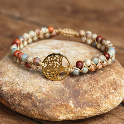 Ručno izrađena narukvica od perli od 4 mm Narukvice s šarmom Drvo života Narukvice s afričkim japserom Pletene narukvice Narukvica za prijateljstvo Yoga