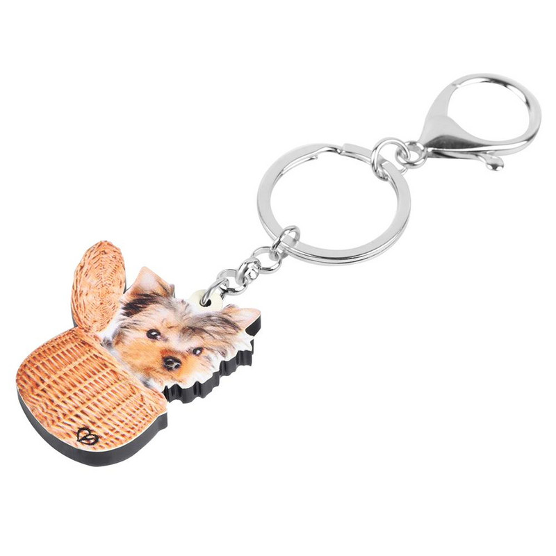 Bonsny Акрил Кафяв Сладко Йоркширско куче Ключодържатели Ключодържател Ключодържател за домашни любимци Животни Бижута за жени Деца Момичета Подарък Автомобилен аксесоар