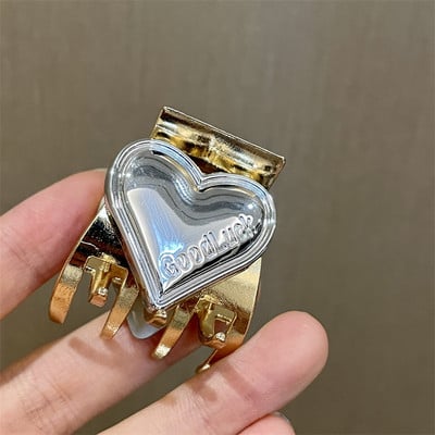 Gheare pentru păr din metal cu inimă de modă coreeană Accesorii pentru păr pentru femei Agrafe de păr înalte din coadă de cal Grab Clip Barette pentru fată