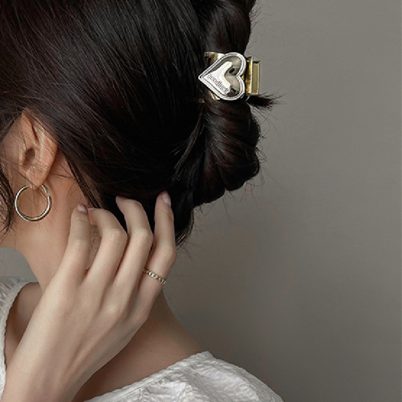 Gheare pentru păr din metal cu inimă de modă coreeană Accesorii pentru păr pentru femei Agrafe de păr înalte din coadă de cal Grab Clip Barette pentru fată
