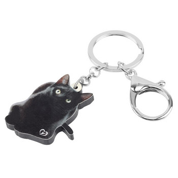 Bonsny Acrylic Cute Black Bombay Keychains Animal Aesthetic Kitten Keyring Jewelry for Women Teen Boyfriend Gift Car Charms