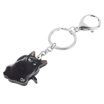 Bonsny Acrylic Cute Black Bombay Keychains Animal Aesthetic Kitten Keyring Jewelry for Women Teen Boyfriend Gift Car Charms