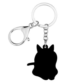 Bonsny Acrylic Cute Black Bombay Keychains Animal Aesthetic Kitten Keyring Jewelry for Women Teen Boyfriend Gift Car Charms