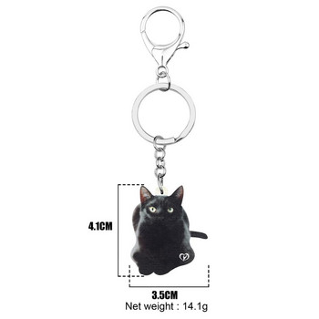 Bonsny Acrylic Cute Black Bombay Keychains Animal Aesthetic Kitten Keyring Jewelry for Women Teen Boyfriend Gift Car Charms