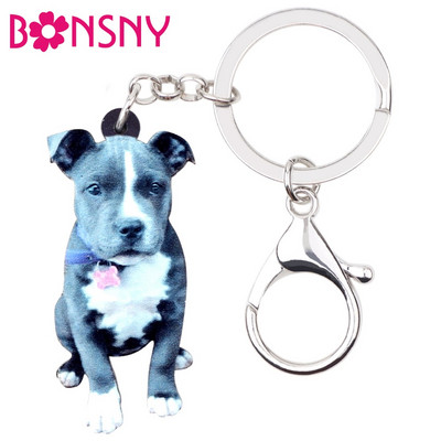 Bonsny Acrilic Staffordshire Bull Terrier Câine Breloc Breloc Inele Noutate Bijuterii Animale pentru Femei Fată Copil Brelocuri Poșete
