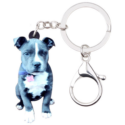 Bonsny Acrilic Staffordshire Bull Terrier Câine Breloc Breloc Inele Noutate Bijuterii Animale pentru Femei Fată Copil Brelocuri Poșete