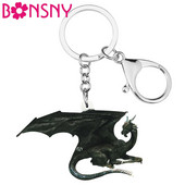 Bonsny Акрил Черен Динозавър Дракон Ключодържатели Ключодържател Животни Бижута Модерен подарък за жени Дамска чанта Портмоне Аксесоар Декорация