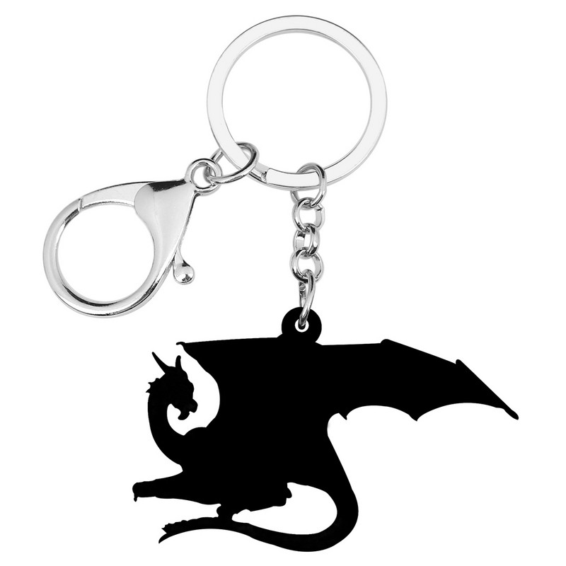 Bonsny Акрил Черен Динозавър Дракон Ключодържатели Ключодържател Животни Бижута Модерен подарък за жени Дамска чанта Портмоне Аксесоар Декорация