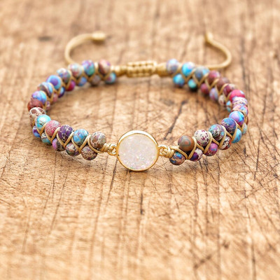 Гривна от 4 мм мъниста, плетена опалово бяла борова гривна за жени, мъже, двуслойна гривна с мъниста, ръчно изработени бижута