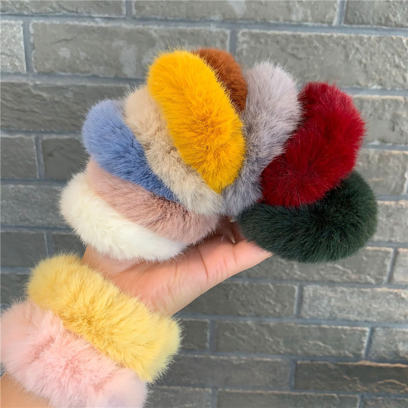 2 buc/lot Fată Bomboane Imitație Păr de iepure Scrunchies Scrunchie Păr Scrunchie Faux Blan Inel Păr Accesorii de păr de pluș pentru femei
