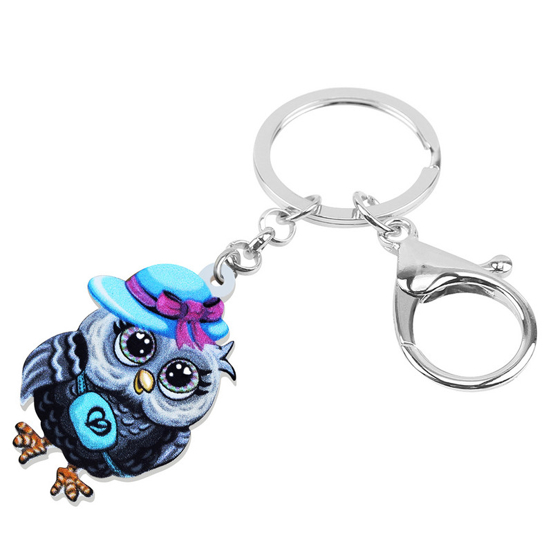 BONSNY Acrilic Drăguț Albastru Ochi Mari Bufniță Păsări Breloc Trendy Poșeta Auto Breloc Inel Bijuterii Pentru Femei Adolescente Fete Charms Cadouri