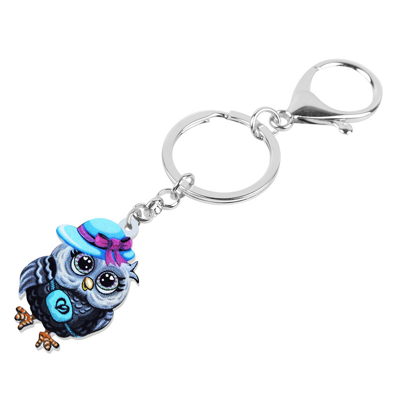 BONSNY Acrilic Drăguț Albastru Ochi Mari Bufniță Păsări Breloc Trendy Poșeta Auto Breloc Inel Bijuterii Pentru Femei Adolescente Fete Charms Cadouri