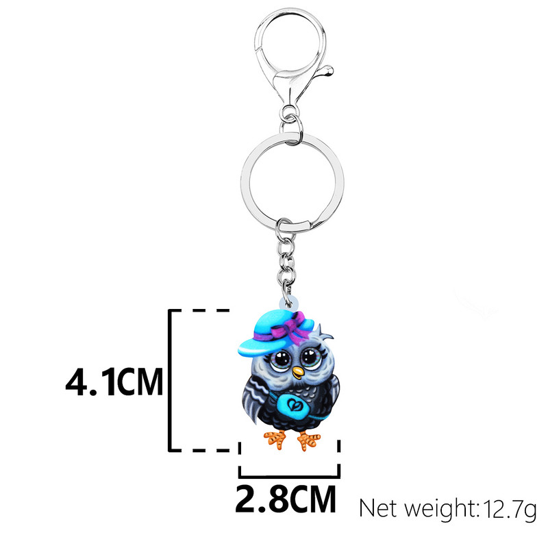 BONSNY Acrilic Drăguț Albastru Ochi Mari Bufniță Păsări Breloc Trendy Poșeta Auto Breloc Inel Bijuterii Pentru Femei Adolescente Fete Charms Cadouri