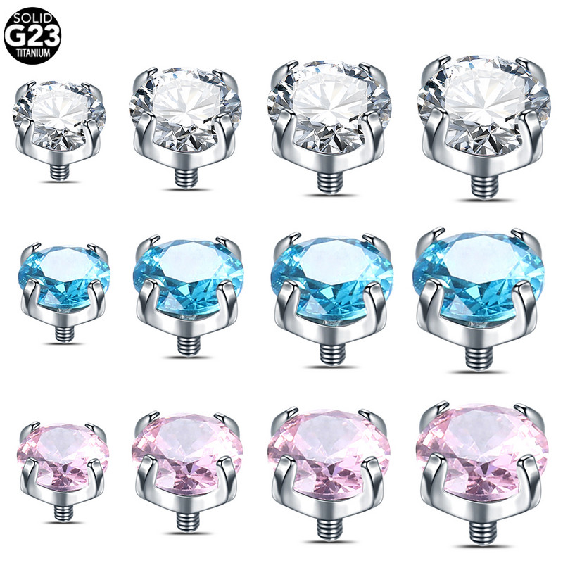 1PC Titan Gheare CZ Dermal Top Capetele Filetate Interna Piercing Nas Buze Cartilaj Helix Industrial Piercing Nariz Bijuterii