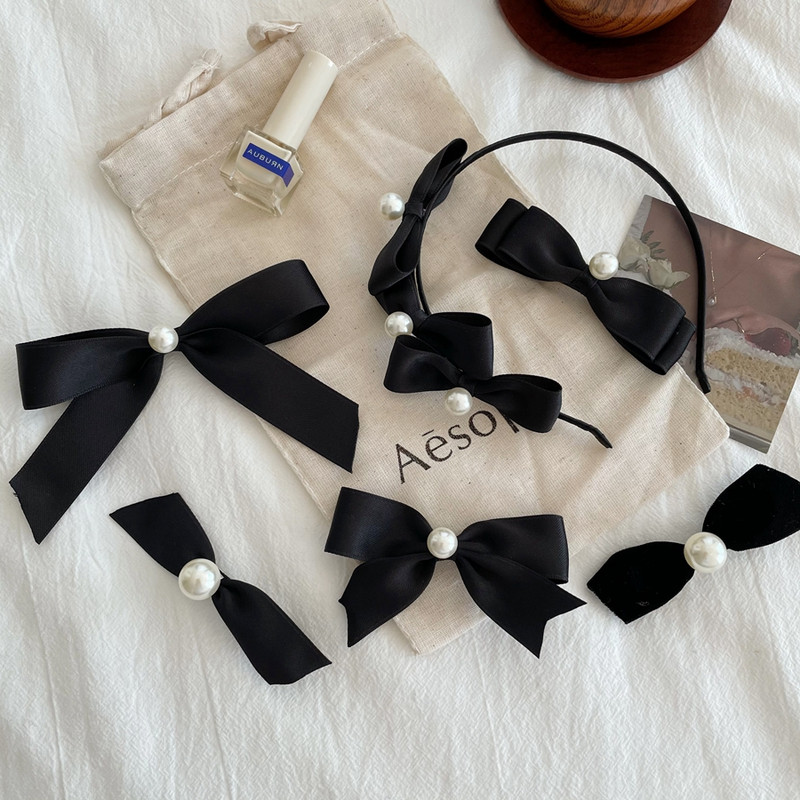 Fflacell, elegant, retro, catifea neagră, agrafă cu fundă, coreeană, cu fundă neagră, bentite pentru cap pentru femei, cadouri de petrecere pentru fete