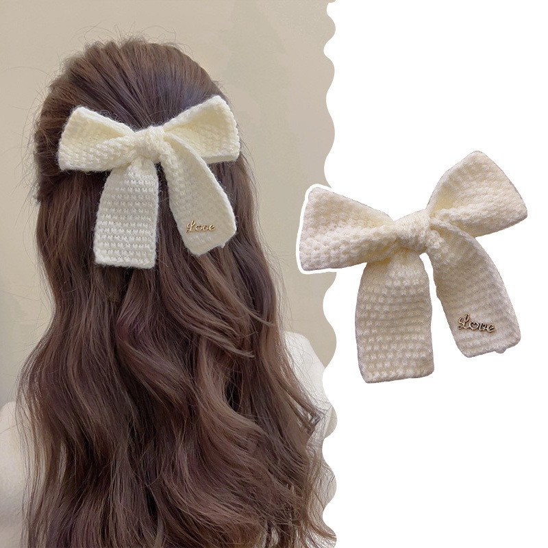 Fată dulce tricotată din lână ac de păr femei fundă panglică primăvară clemă tochiură 2022 iarnă nouă modă accesorii de păr cu fundă drăguță