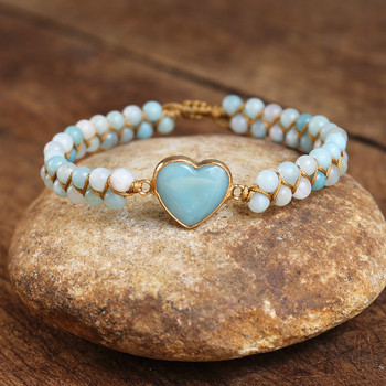 Amazonite Heart Shape Charm Bracelets String Braided Macrame Гривни Lover Wrap Bracelet Femme Ръчно изработени бижута Dropship